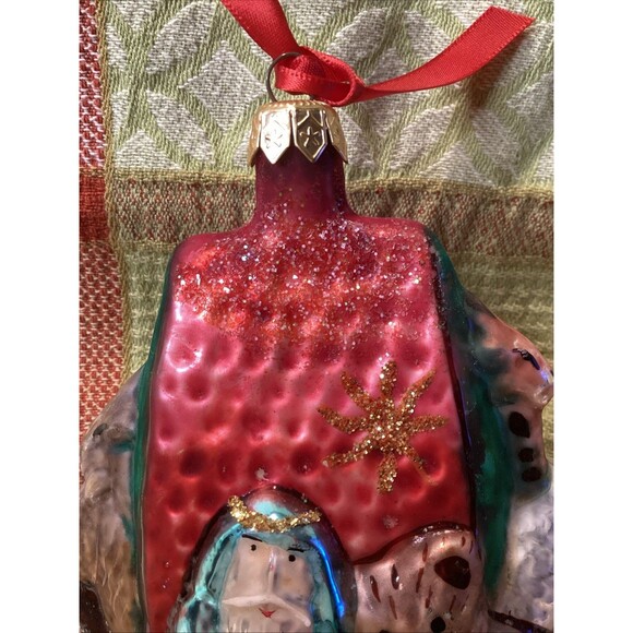 Vintage Art Glass Noah's Ark Hand Painted Christmas Tree Ornament Marked Poland - Picture 3 of 12